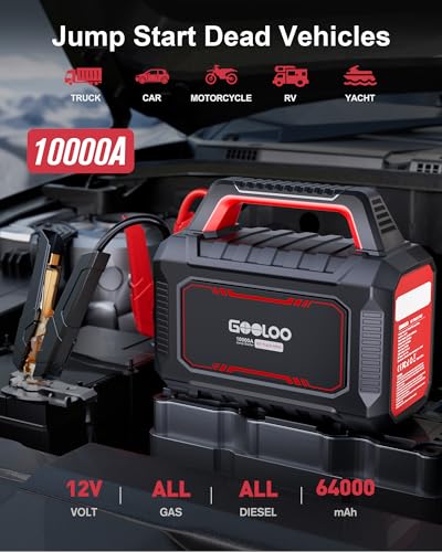 Image of GOOLOO GT Truck PRO 10000A & 64000mAh Jump Starter with 65W Fast Charge | Supersafe 12V Car Battery Jumper Starter Portable - LiFePO4 Power Pack - 36 mo. Standby - LED Light - For All Gas All Diesel