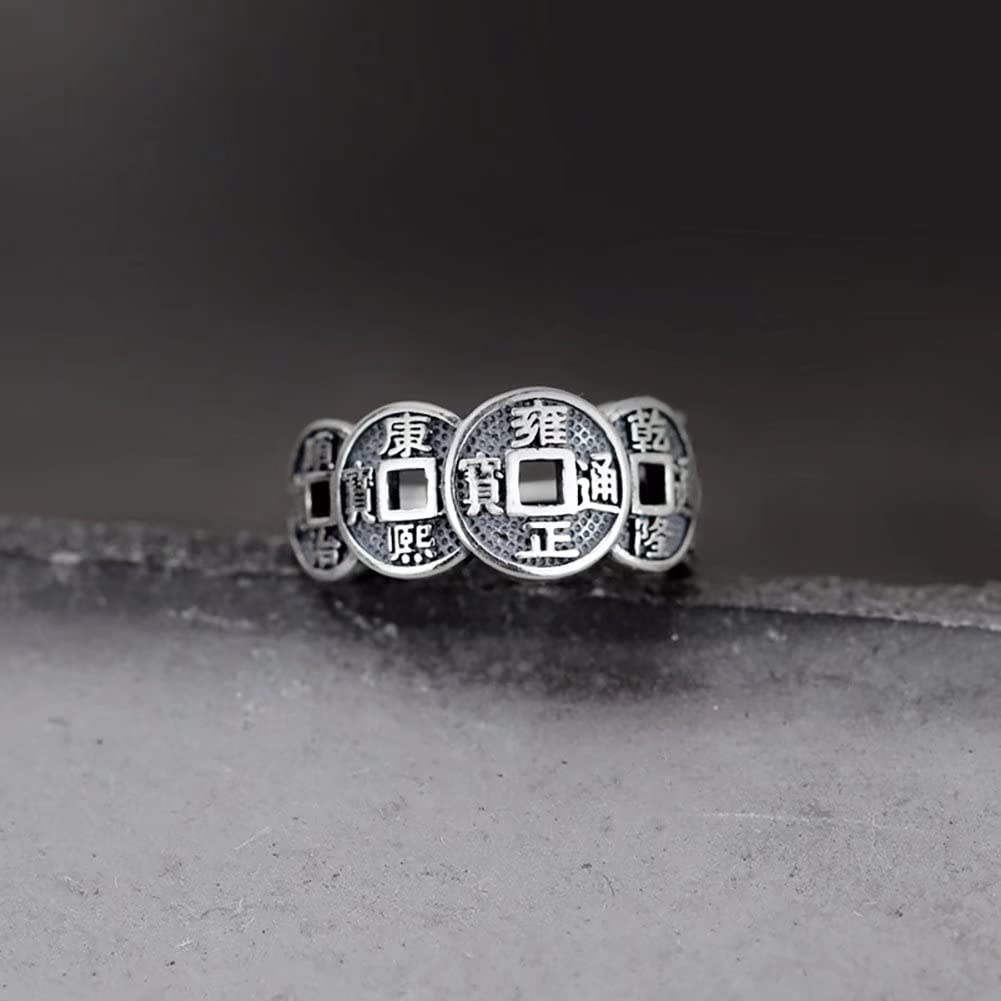 JUNTEN - Anillo de plata de ley 925 de 13 mm de ancho, Feng Shui, rico, abierto, ajustable, para mujer