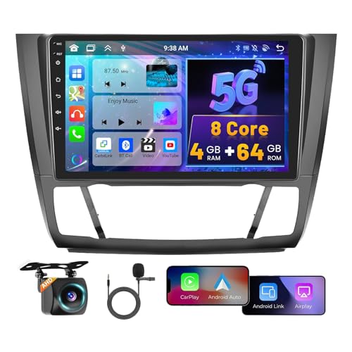 8 Core 4G+64G Hikity Android 15 Radio de Coche para BMW Serie 1 E88 E82 E81 E87 2008 2012 con Carplay Android Auto, 9 Pulgadas IPS de Pantalla Táctil con GPS Bluetooth WiFi FM/RDS DSP Cámara Trasera