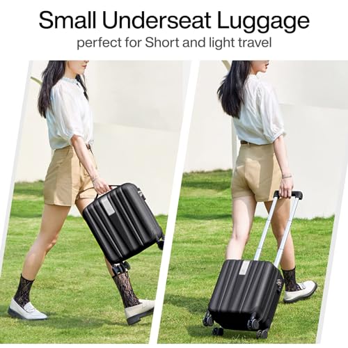Image of Hanke 14 Inch Underseat Carry On Luggage with Wheels Hard Shell Suitcases Carry On Bag Lightweight Small Mini Suitcase Tsa Luggage for Travel.（Jet Black）