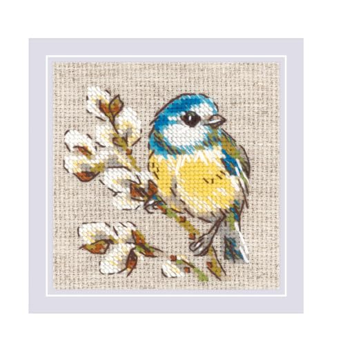 Image of RIOLIS - Titmouse 2244, Cross Stitch Kits 4 inchx4 inch, Cross Stitch Kits for Adults, Counted Cross Stitch, Embroidery Kit for Beginners & Advanced, Nature Crossstitching Kits, Counted Stitching Kits