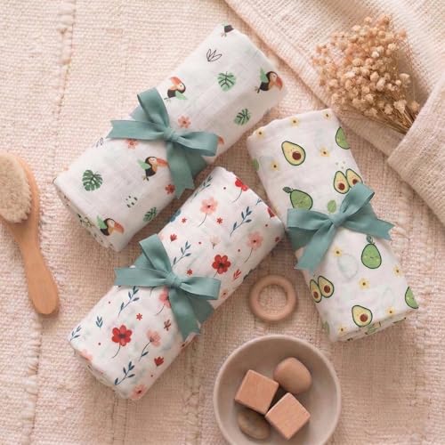 Image of Blushbaby Premium Muslin Swaddle Wrap for Newborn Baby Pack of 3 | 120 GSM, 100x100 cm | Ultra Soft Breathable Malmal Baby Swaddle Blanket, Multipurpose Lightweight Baby Wrap, Blanket for Infants