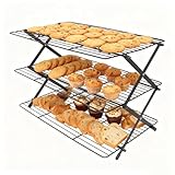 Dreistufe Kühlregal, faltbarer Kohlenstoffstahlkuchenregal Edelstahlkühlstange, stapelbares Kühlregal geeignet für Kuchen, Grill, Kekse und Kekse 46cmx34cm