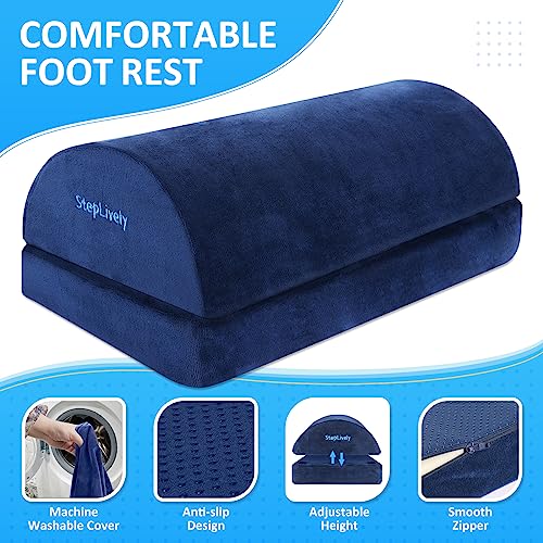 Image of StepLively Foot Rest for Under Desk at Work, Comfortable Foot Stool with 2 Adjustable Heights, Footrest with Washable Cover, for Back & Hip Pain Relief, Suitable for Office, Home, Car, Blue, X-Large