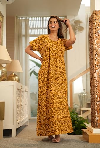 Image of G4Girl Women's Regular Nighty Rajasthani Nighty Rajasthani Gown Jaipuri Nighty Jaipuri Gown Maxi Gown with Pocket - (Combo)