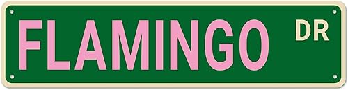 Flamingo Dr Flamingo Decor - Divertido letrero de pared para el hogar, dormitorio, cueva de hombre, letrero de metal de calidad de 16 x 4 pulgadas