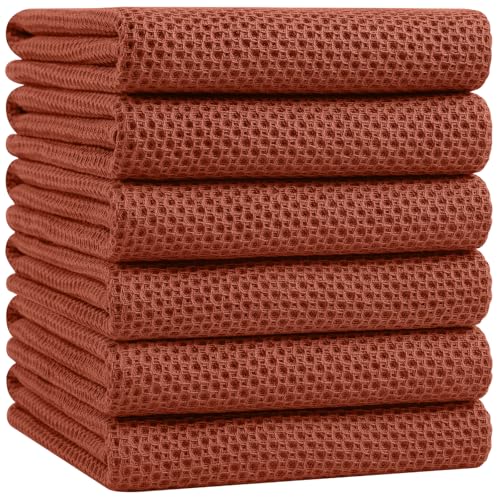 Image of Homaxy 100% Cotton Oversized Waffle Weave Kitchen Dish Towels, Ultra Soft Absorbent Quick Drying Cleaning Towel, 20 x 28 Inches, 6-Pack, Rust