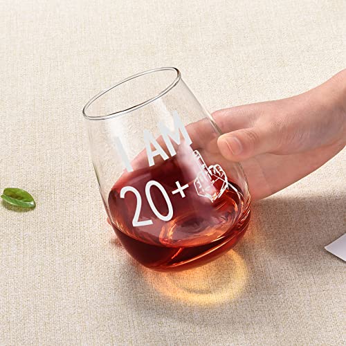 Livole Unusual 21st Birthday Gifts for Her, Him, Men, Best Friend, Happy 21st Birthday, I AM 20+, 21st Anniversary Presents, 15oz Stemless 20+ Wine Glasses, Tumbler Glasses for Red Wine, Cocktail - Image 3