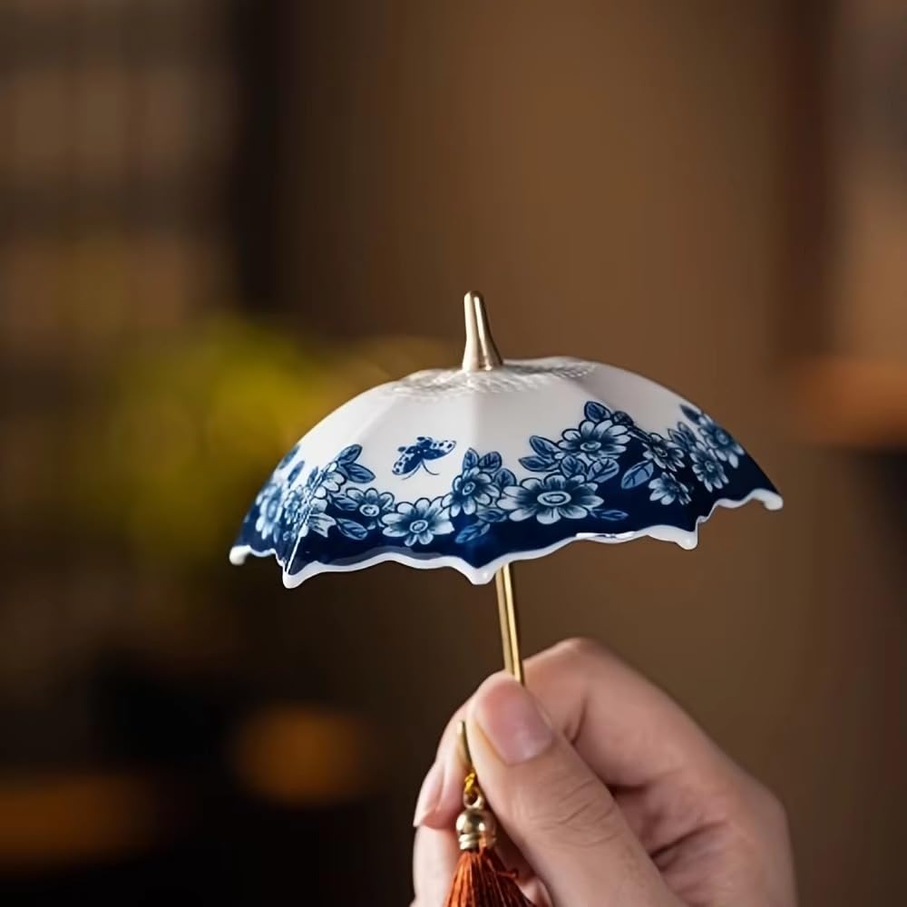 Colino da tè in ceramica con nappa, infusore in stile tradizionale cinese, filtro in porcellana blu e bianca per foglie di tè sfuso
