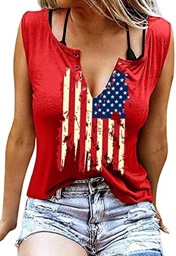 American Flag Tank Tops for Women 4th of July Shirts Ring Hole Sleeveless V-Neck T-Shirt Patriotic Tees
