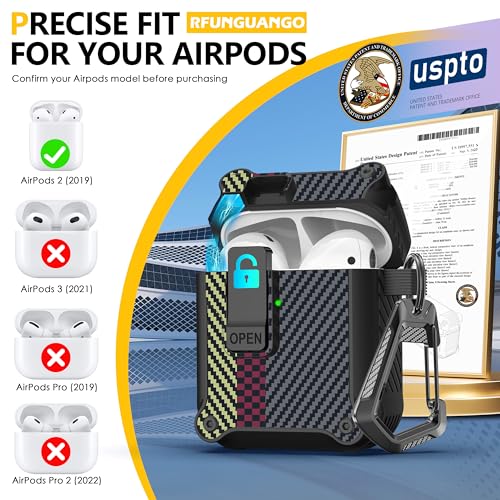 Image of RFUNGUANGO AirPods 2 Case with Lock Magnetic Lid, Carbon Fiber Gray