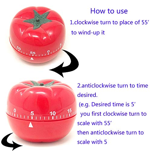 Yueton TOMATO-TIMER-RED Kitchen Craft Mechanical Wind Up 60 Minutes Timer 360 Degree Rotating Tomato Shape Kitchen Cooking Timer thumb #2