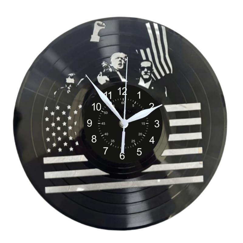 Horloge murale vinyle drapeau noir et blanc pour salon rétro chic