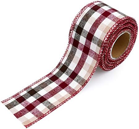 ANCLLO 5M Plaid Ribbon Wired Edge Gingham Ribbon for St Patrick's Day Decoration and Bows Craft (Red) - Image 5