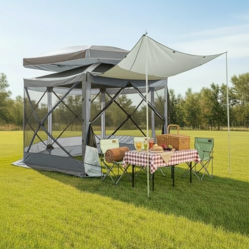 Image of COBIZI 12x12 FT Pop Up Canopy Extendable Tent, Gazebos On Clearance With Removable Roof, Screened In Gazebo,Screen Tents Portable carpas para patio for Outdoor Camping,Backyard, Garden, Grey(Upgraded)