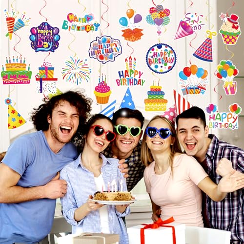 Image of 40Pcs Birthday Hanging Swirls, Colorful Cupcake Balloon Sign Swirl Decor Birthday Ceiling Decorations Happy Birthday Hanging Swirl Decorations for Baby Shower Birthday Party Supplies
