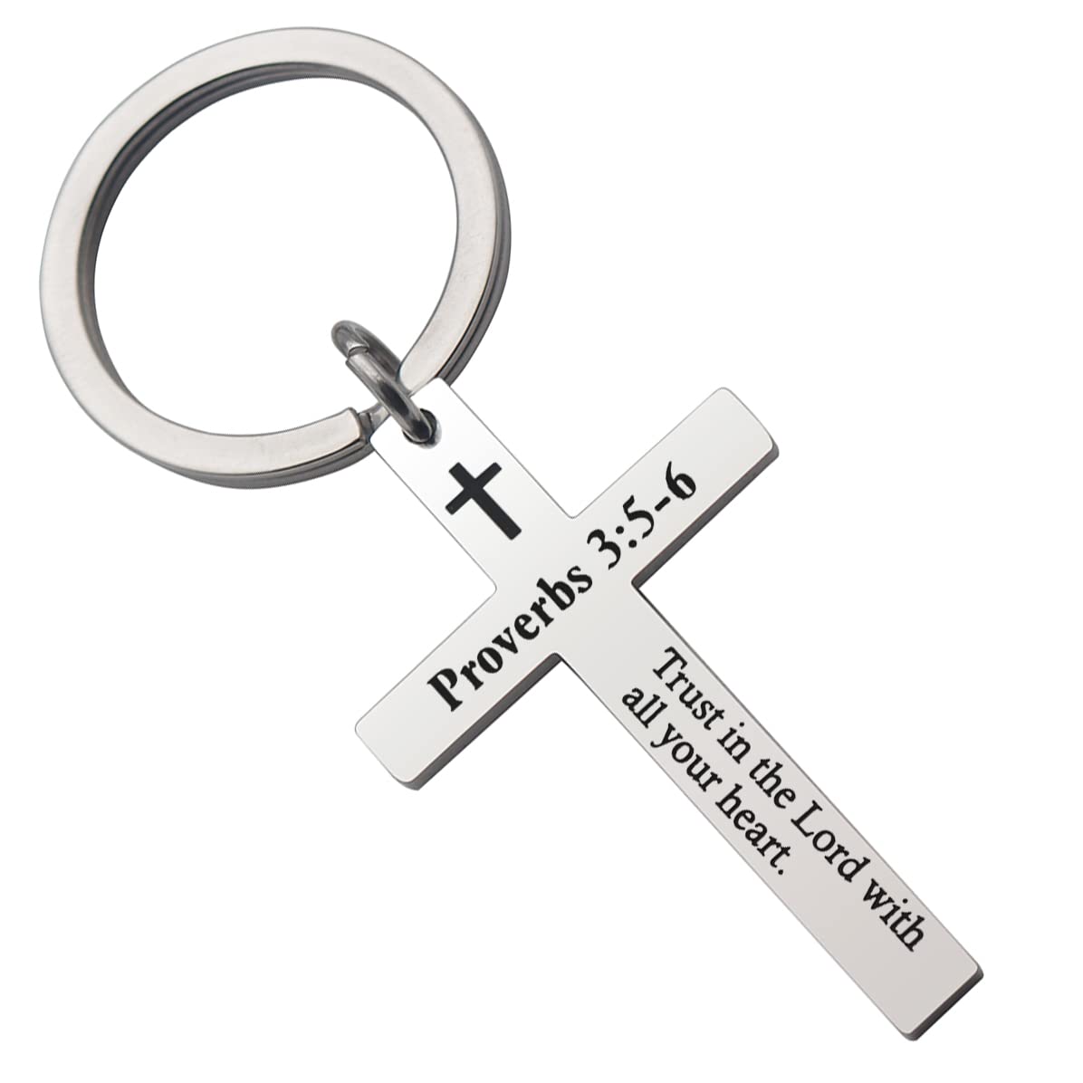 CHENVABible Verse Cross Keychain Strength Bible Verse Stainless Steel Key Ring Christian Gift for Women Men
