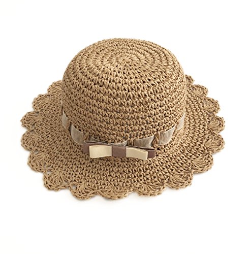 麦わら帽子 ストローハット つば広帽 つば広ハット キッズ 女の子 子供用帽子 可愛い 蝶結び リボン レース つば広 あごひも 小顔効果 紫外線対策 UVカット 熱中症対策 軽量 折り畳み 持ち運びに便利 春夏 お出かけ用 ビーチ 旅行 48/50/52/54cm (48CM（頭周り46-47CMに適用）)
