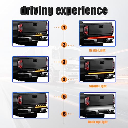 Image of Kewucn Tailgate Light Bar 48 inch LED, IP65 Triple Row LED Strip with White Reverse Red Turning Signals, Universal Rear Light Bar for Pickup Trailer SUV RV Van