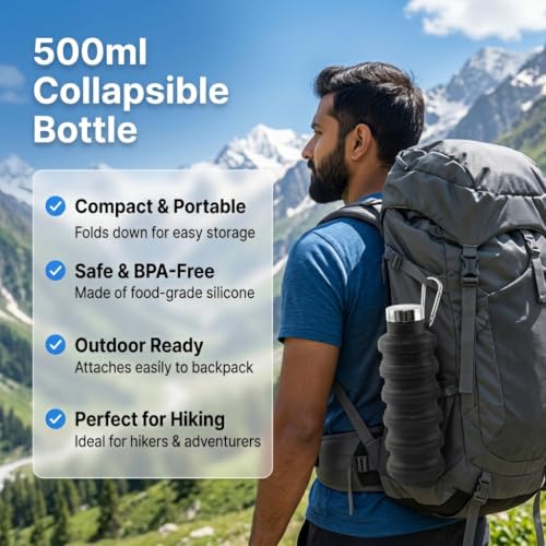 Image of PROBEROS Collapsible Silicone Squeeze Water Bottle Leak Proof Hiking