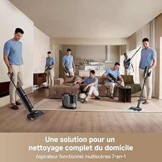 dreame H15 Mix Aspirateur Laveur 7-en-1, Bras robotique IA, Nettoyage des Bords Triple, 23 000 Pa, Solution à Rapport Intelligent, Lavage de la Brosse à l'eau à 100 °C, séchage 5 Min à 90 °C, à Plat
