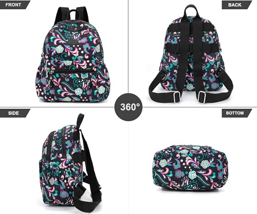 Image of Pealwel Mini Backpack Purse for Women,Small Nylon backpacks for Ladies Backpacks Women Anti Theft Travel Bag (Pink&blue Floral)