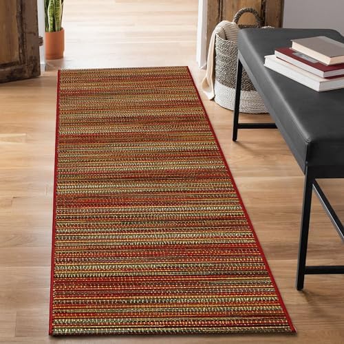 Liora Manne Marina Low Profile Durable Indoor/Outdoor Woven Rug- Stripes Saffron 1'11" x 7'6"
