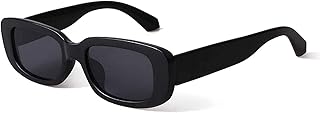 Izaan Mart Women's Retro Driving Rectangular Sunglasses Black Frame, Black Lens (Medium) Set of 1