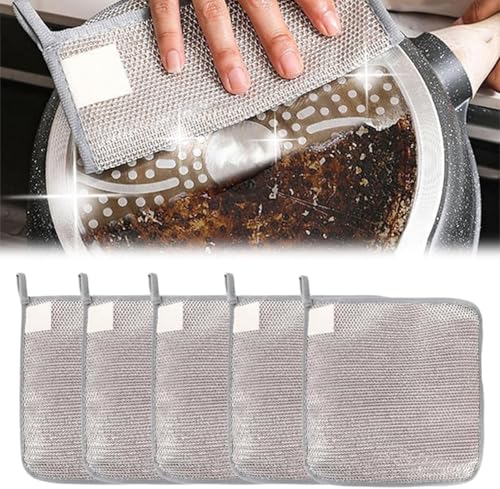 2025 Nuevos lavaplatos de Alambre Multiusos para Fregar en húmedo y seco, Estropajo Aluminio,paños de Esponja Toallas, Bandeja de Alambre Limpia y no rasca para Platos de Cocina casera, lavabos