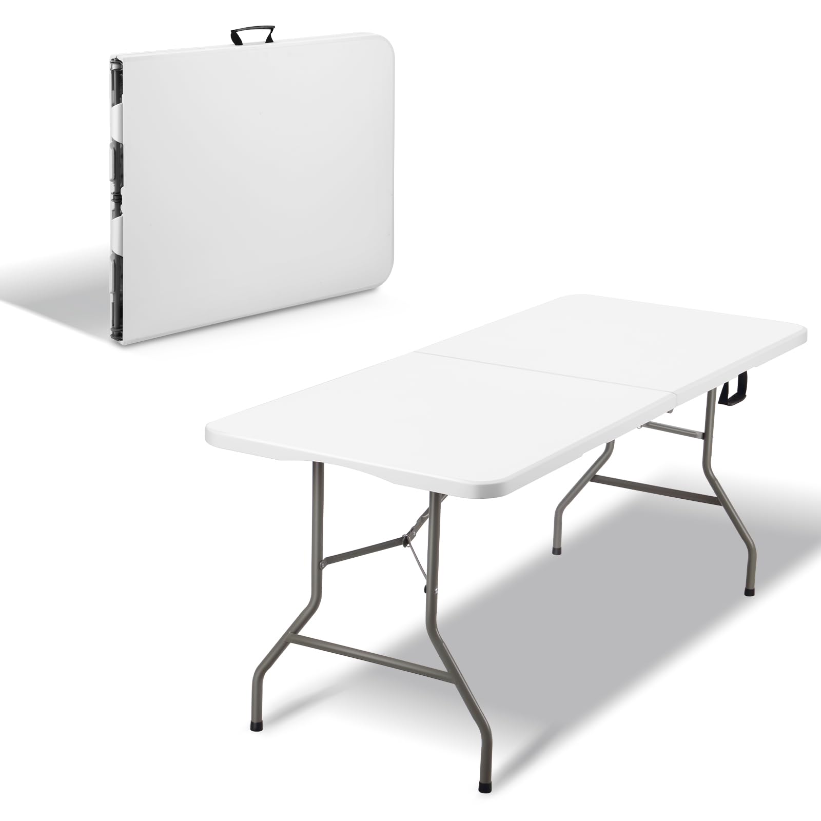DEWINNER Tavolo Pieghevole 180x74x74 cm, massimo 150 kg, Materiale HDPE, 6 o 8 posti, Tavolo da giardino pieghevole Bianco portatile con serratura di sicurezza, Adatto per buffet, festival, campeggio