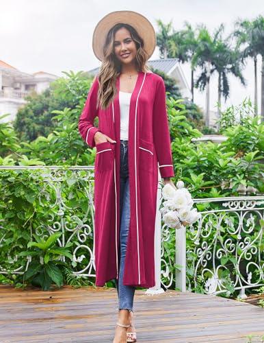 Image of Ekouaer Women Kimono Robes Full Length Knit Bathrobe Lightweight Soft Sleepwear V-neck Casual Ladies Loungewear S-XXL