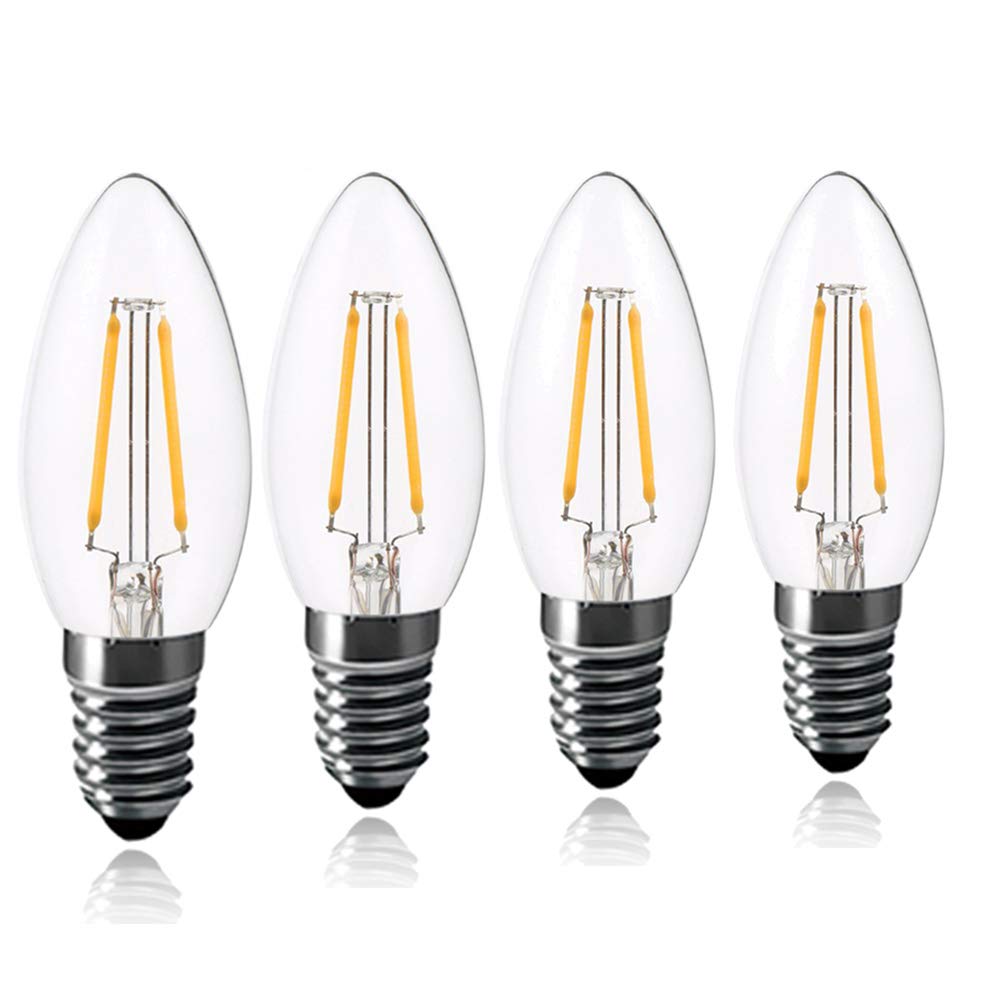 Chao Zan 2W E14 LED Filament Candle Light Bulb Warm White 2700-3000K C35 Small Edison Screw Glass Lamp, 25W Incandescent Equivalent, 360° Beam Bulb, 4 Pack