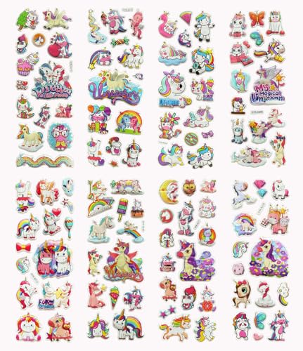 Autocollants licorne gonflés 16 feuilles parfaits pour cadeaux d'anniversaire enfants