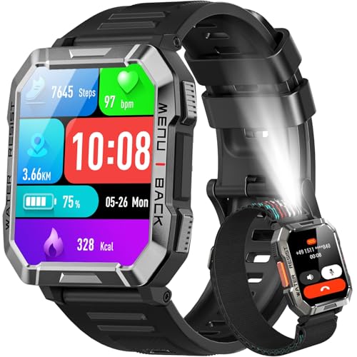 Blackview Relógio inteligente homem - chamadas Bluetooth, 2,01' Smartwatch homem com lanterna, bússola, pulso monitor de sono, podómetro, notificação, pulseira atividade 100 modos desportivos
