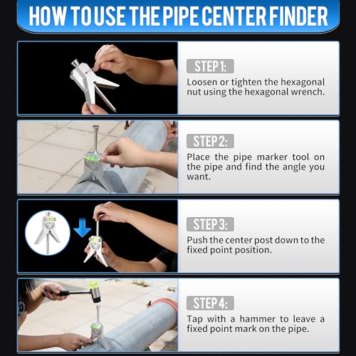 Pipe Center Finder, Magnetic Centering Head Tool to Measure Pipe Diameter 0.5" to 4", Y-Shape Design with Adjustable Dial Bubble Protractor for Pipefitters & Plumbers(sliver) - Image 4