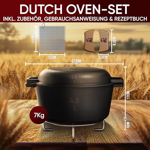 GUSSKÖNIG Brotbacktopf 31 Cm Gusseisen Mit Deckel - Komplettset Mit Rezeptbuch & Gärkörbchen