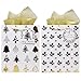 JOYIN 12 PCS Christmas Holiday Foil Gold Gift Bags with Tissue Papers and Name Card Tags; Assorted White Winter Prints for Party Favors Goody Bags, Xmas Presents and Wrapping Stocking Stuffers