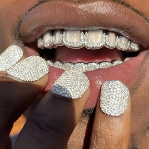 Funda dental de hip-hop con piedras completas de oro y plata unisex para moda rap 6