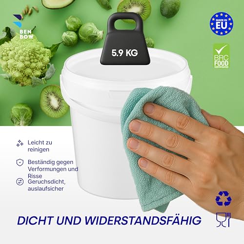 Eimer mit Deckel 20x 1l weiß - lebensmittelecht, stabil, luftdicht - Plastikeimer mit Henkel - leer, 20x 1 Liter