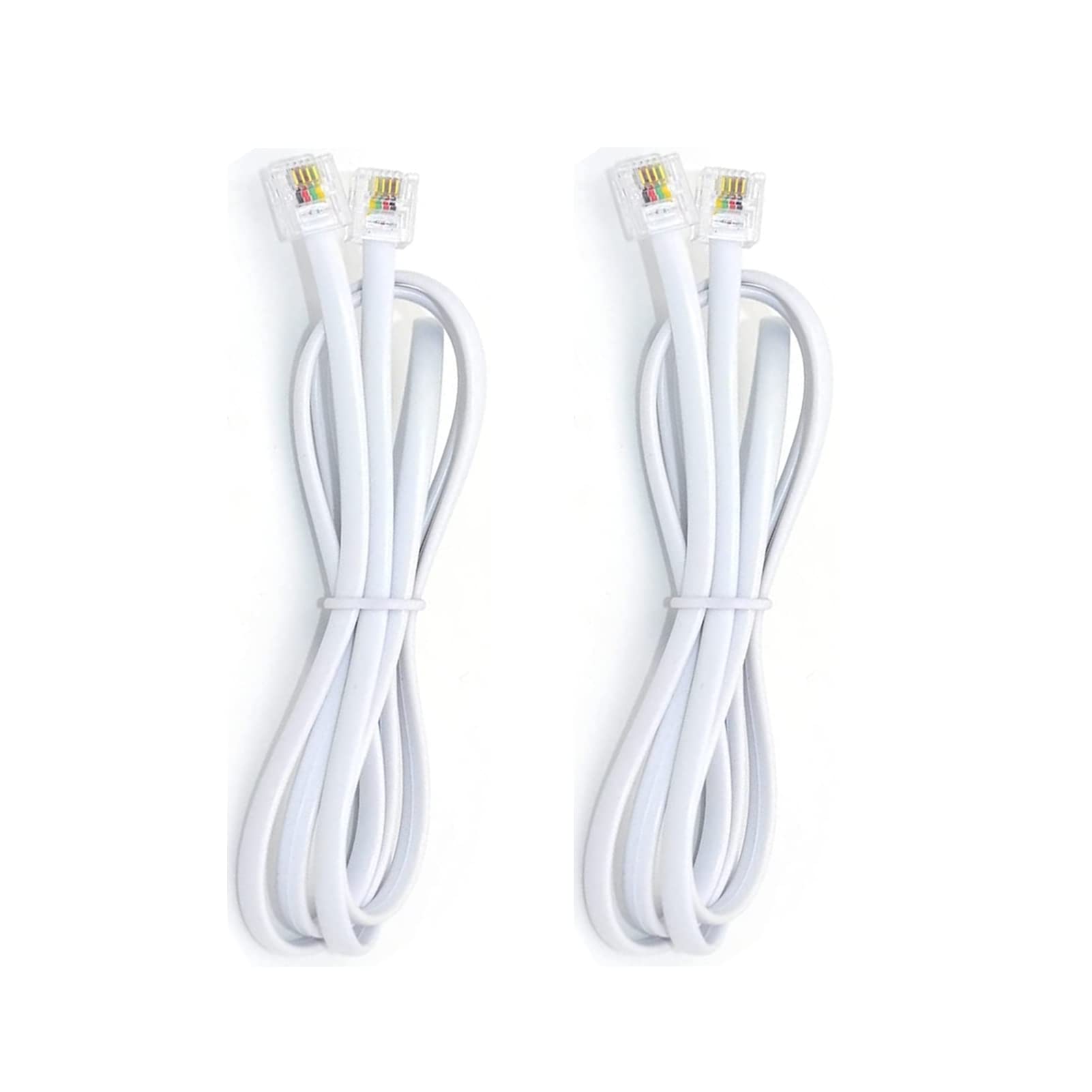 Telefonkabel, 6P4C, schwarz, Telefonverlängerungskabel, Kabel, RJ11, 6P4C, modularer Stecker für Festnetztelefon, Modem, Zubehör, 1,8 m, 2 Stück, Weiß
