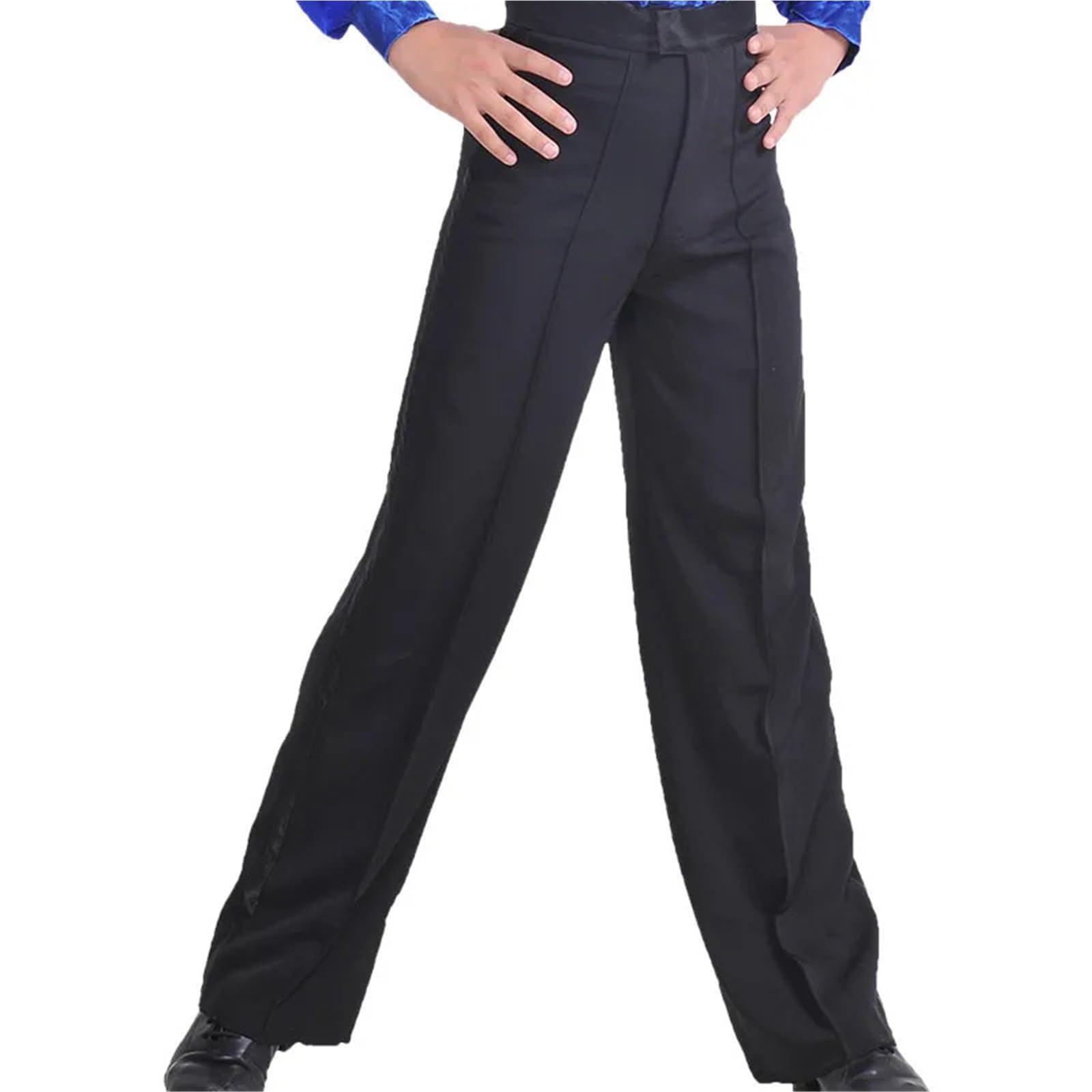 Latein Tanzhosen for Herren Schwarze Farbe Professionelle Männer Latin Dance Hosen Spandex Jungen Ballroom(17 Waist 55CM)