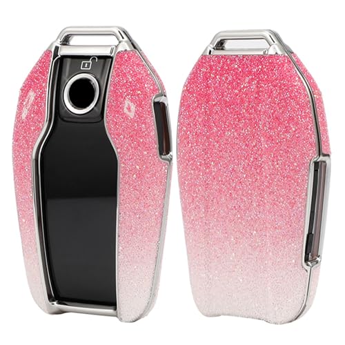 Coque de clé BMW en diamant et cristal rose dégradé pour écran LCD tactile de série 5 7 X3 X5