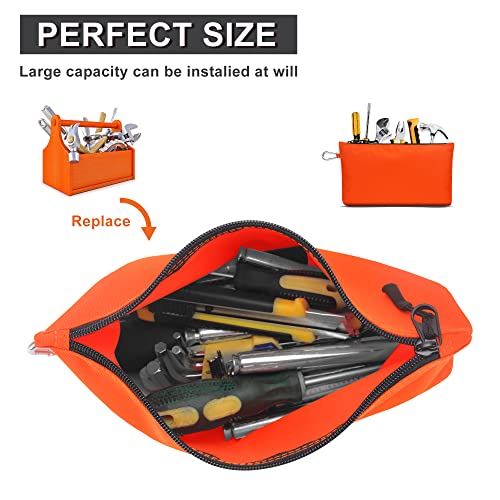 Canvas Zipper Tool Bag, Heavy Duty Tools Pouch With Carabiner, Multipurpose Pouch Tote Bags With Dependable Durable Zippers, 12.5 X 7 Inches, Black/Orange/Dark Grey/Navy, 4 Pack #TOP3