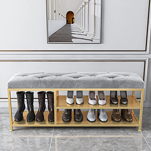Banc à chaussures en métal avec rangement à 2 niveaux pour entrée et salon