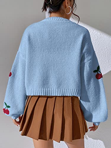 MakeMeChic Women's Y2K Lantern Sleeve Print Open Front Cropped Lightweight Cardigan Sweater2