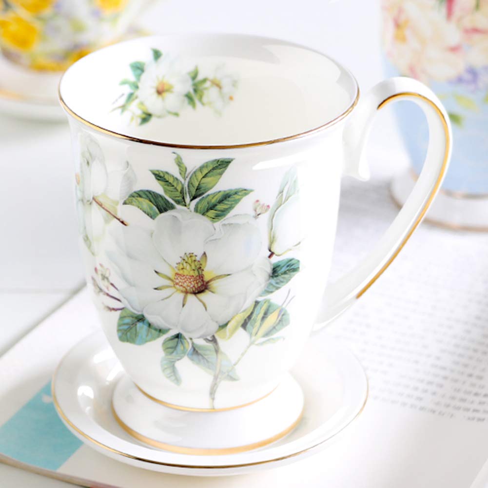 MIATTCLD Porcelain Mugs Set of 4, 11 oz/312 ml Bone China Floral Coffee Tea Water Cup for Latte Hot Tea, Cappuccino - Image 4