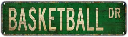 Letrero de hojalata vintage para baloncesto, letrero de metal retro para el hogar, bar, café, jardín, decoración interior y exterior, 4 x 16 pulgadas