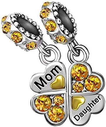 T50Jewelry Mother Heart Charms Mom Clover Love Daughter Dangle November Yellow Womens Beads Charm For Bracelets