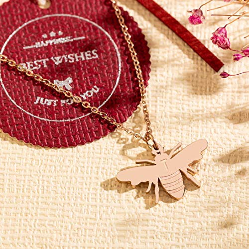 Initial Honey Bee Necklace Rose Gold Plated Stainless Steel Bee Pendant Name Necklace Bee Jewelry Birthday Gift for Her Bee Lovers3