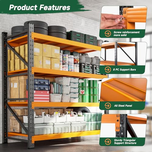 Image of Letaya 3000LBS Heavy Duty Storage Shelves,70 inch H Metal Garage Shelving Units,4 Tier Large Tall Industrial Shelving,Adjustable Utility Rack Shelf for Warehouse,Basement (Orange, 48 inch W x 24 inch D x 70 inch H)